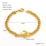 Gold color / 1 Piece Simple Series Classic Stainless Steel  Gold Color Unisex Chain Bracelets Picture2